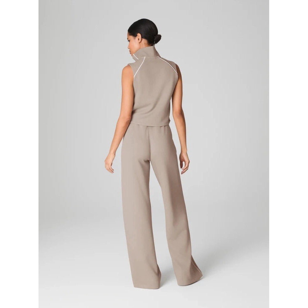 Spanx Air Essentials Pique Sleeveless Mockeck Jumpsuit Wide Leg Tan Size Medium - Picture 2 of 13